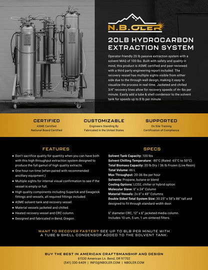 ASME Certified 20 LB Extraction System - Streamlined, Efficient, and Customizable for Optimal Extraction - N.B.Oler