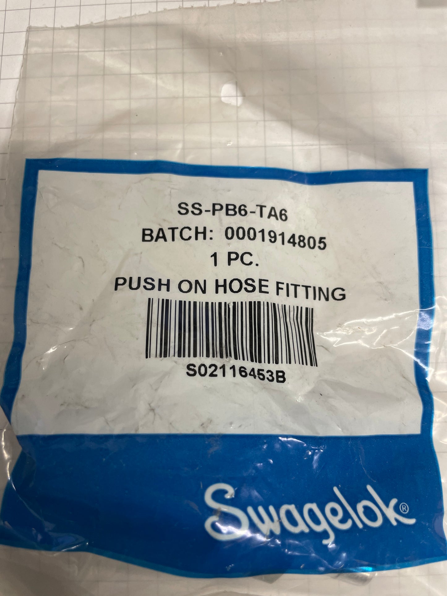 Swagelok 3/8" Tube Adapter, 3/8" Hose SS-PB6-TA6 - N.B.Oler